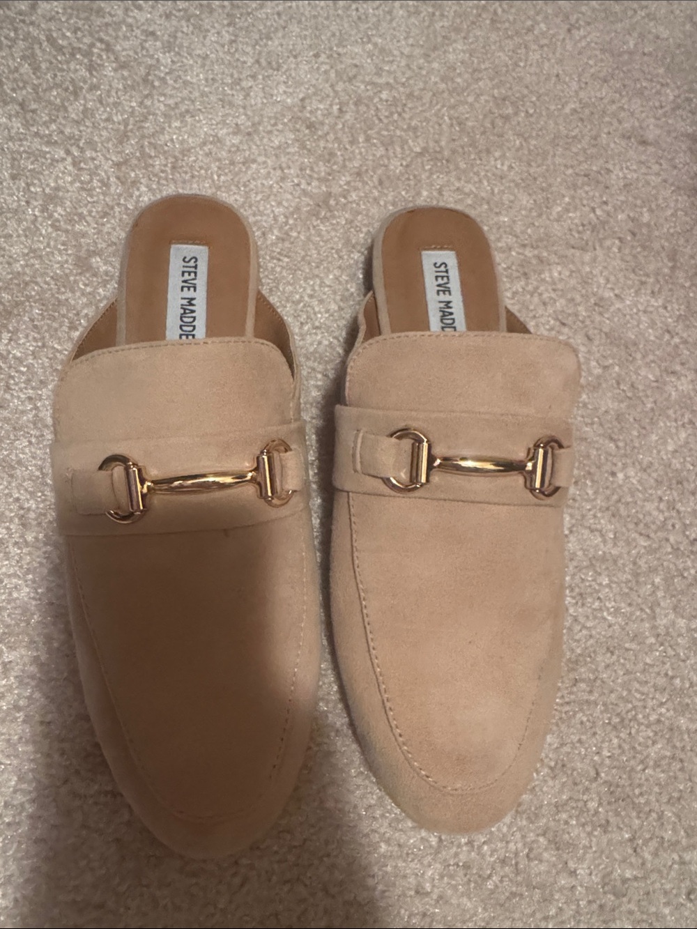 Steve Madden Beige Suede Slip-On Mules with Gold Horsebit